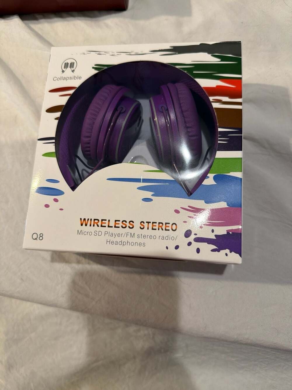 Q8‎ Purple Wireless Stereo Over-Ear Headphones with Micro SD Player and FM Radio